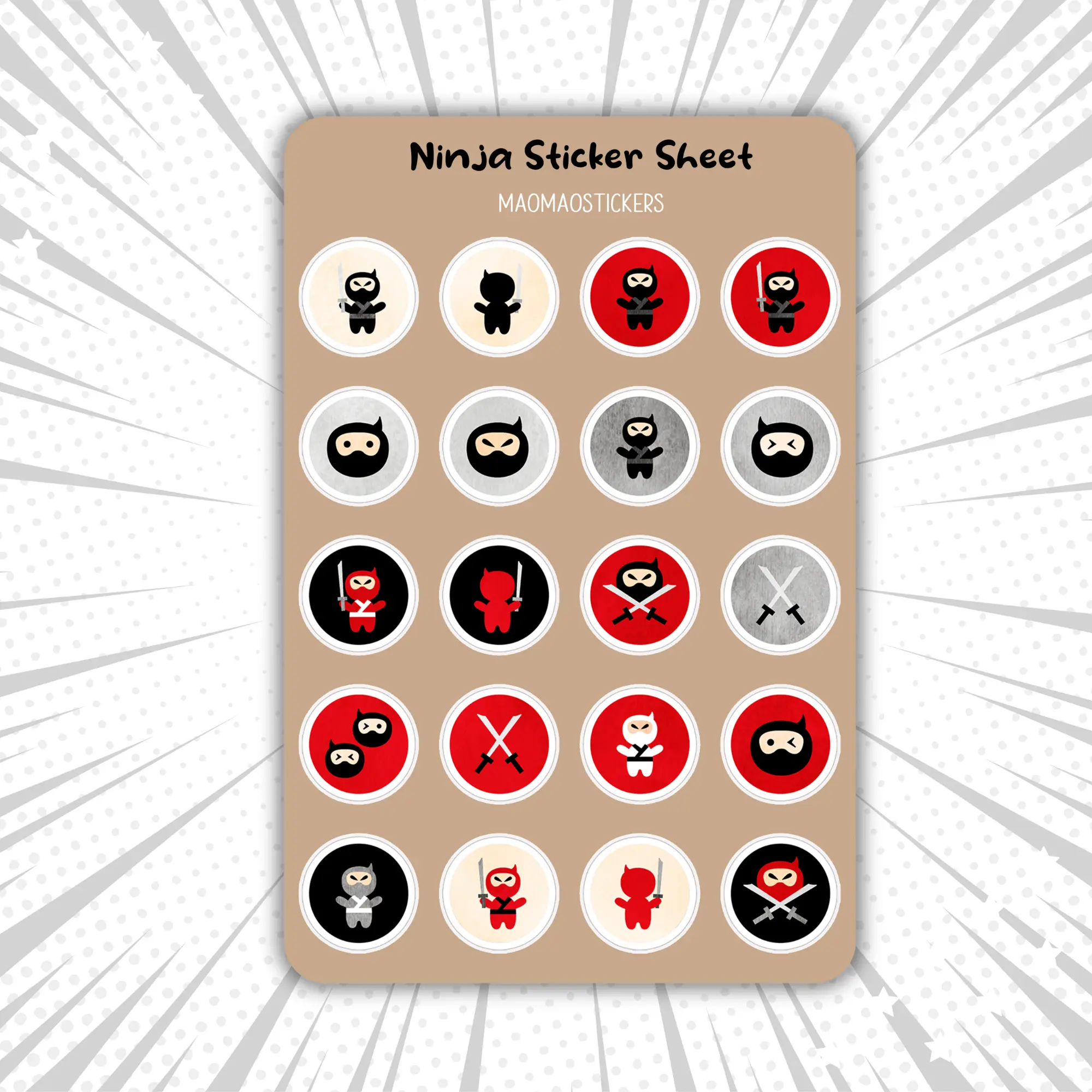 Ninja Sticker Sheet, Fun Sticker Sheet Designs, Anime Sticker Sheet