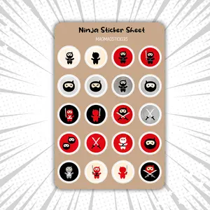Ninja Sticker Sheet, Fun Sticker Sheet Designs, Anime Sticker Sheet