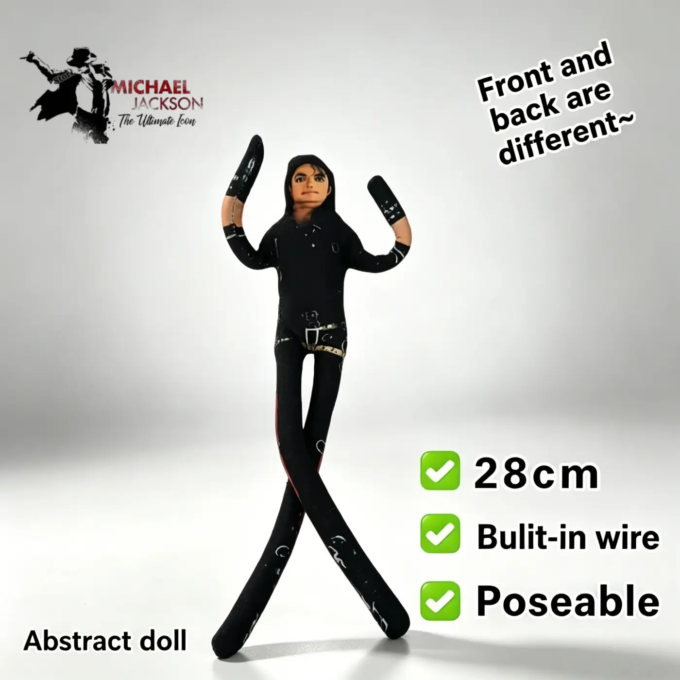 2pc  MJ Articulated Plush Doll, Jointed Michael Jackson Poseable Celebrity Figure, Music Fan Desktop Collectible Ornament, Cool Role Play Toy Perfect Gift for Michael Jackson Fans