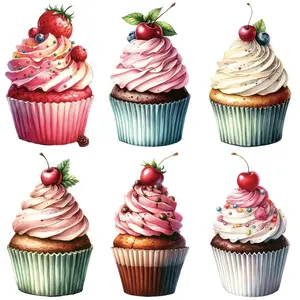6 Fruit Ice Cream Pattern Colorful Heat Transfer Stickers, DIY Fashion DTF Iron-On Transfers, Washable Patches for Clothes, Bags, Hats