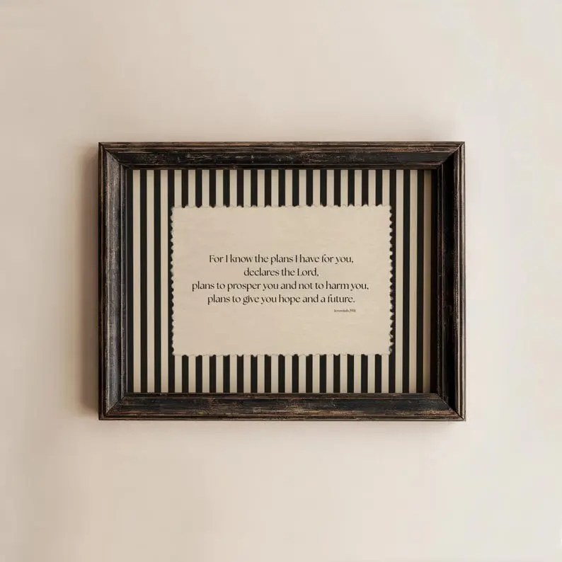 Striped Bible Verse Wall Art, Jeremiah 29:11 Scripture Print, Christian Home Decor, Vintage Scripture Poster Unframed