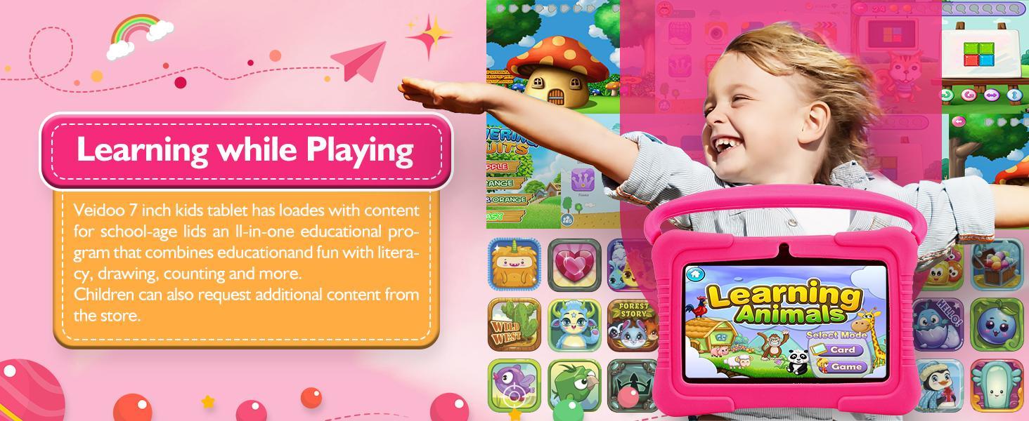 2026 New upgrade  Kids Tablet, 7-inch Android 32GB WiFi Tablet for Toddler, Learning Tablet with IWAWA App, Children's Tablet with Silicone Case Graphics Cellphone Anti-drop silicone case, Great Holiday Gift for Teens & Kids