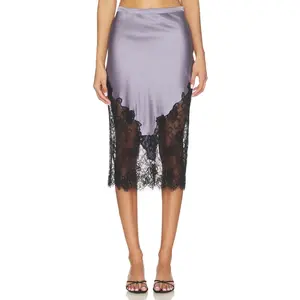 fleur du mal Juliet Lace And Silk Skirt in Lavender Smoke