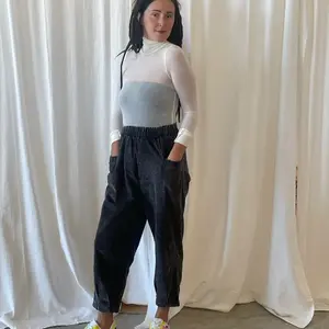 Mineral Wash Black Cordoroy Crop Pants