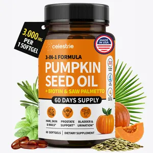 Celestrie 3-in-1 Pumpkin Seed Oil Softgel Capsules with Biotin & Saw Palmetto (3000mg/softgel) for Hair Growth, Radiant Skin, Prostate, Bladder, Immune & Urinary Support - 2 Month Supply