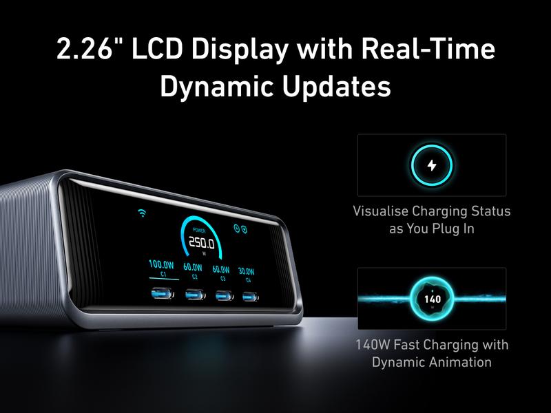 Anker Prime Charger, 250W 6-in-1 GaN Charger with Smart LCD, Ultra-Fast Charging for MacBook, iPhone 17, iPad, and More (Silver)