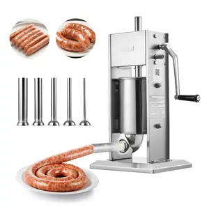 VEVOR Manual Sausage Stuffer, 7 LBS/ 3 L Vertical Meat Stuffer, Heavy Duty Sausage Casing Meat Stuffing Machine, Dual-Speed Stainless Steel Filler with 5 Filling Tubes, for Commercial and Home Use
