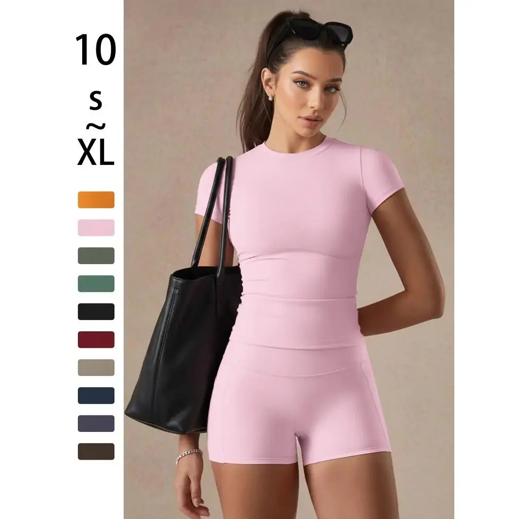 Women's Solid Color Basic 2-Piece Set – Versatile T-Shirt & Booty Sculpting Gym Shorts, Multi-Purpose Yoga Fitness Outfit for Workout & Daily Wear Women's Solid Color Basic 2-Piece Set – Versatile T-Shirt & Booty Sculpting Gym Shorts, Multi-Purpose Yoga Fitness Outfit for Workout & Daily Wear