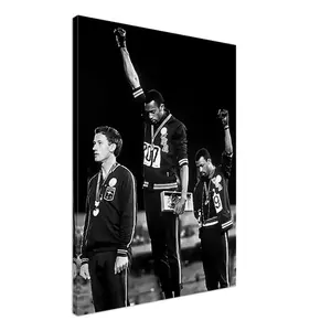 1968 Black Power Salute Canvas Print, Tommie Smith & John Carlos,White Basketball Team Photo Wall Art Canvas Print Set Modern Home Decor For Living Room Bedroom Or Office Space