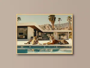 Mid-Century Modern Wall Art - Bengal Tigers Poolside Print, Product without frame