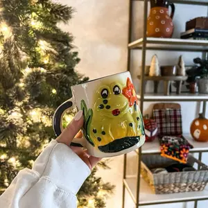 5 Frog Flowers Mug Set With Holder - Colorful Design with Floral Patterns and Unique Frog Shape for Mug Storage Drinkware Washable Ceramic Coffee