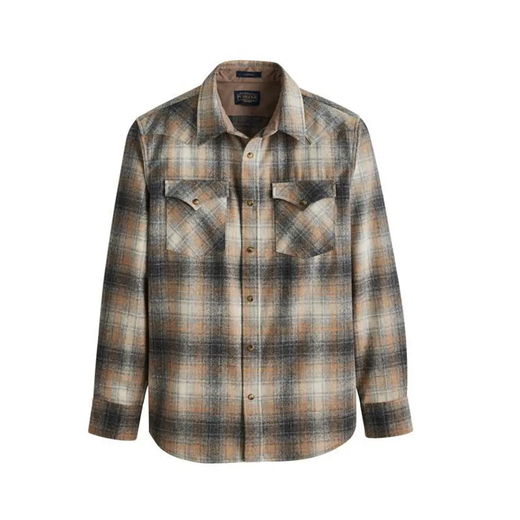 Pendleton Men's Tall Fit Canyon 100% Wool Plaid Preppy Fitted American-Style Long-Sleeve Casual Shirt - Traditional Western, Pearl Snaps, Peaked Yokes, Tops, American-Style Long-Sleeve Casual Shirts, Fabric, Checked, Classic, Pockets, Plaid Shirts