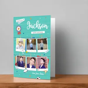 Custom Kids Birthday Photo Collage Card with Name – Personalized 5x7 Folded Greeting Card (Opens to 10x7) – Turn their special day into a joyful memory with a fun, photo-filled keepsake they’ll smile about forever