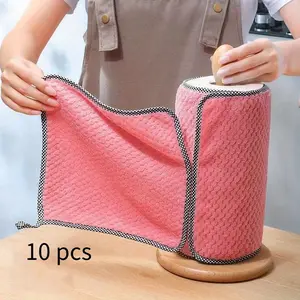 Kitchen towel Rag microfiber kitchen rag dish cloth non-stick oil thickened table cleaning cloth absorbent scouring pad home Soft cleaning towel