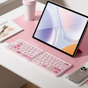 MOFii 1 Pc Z1 Pink Cat Foldable Bluetooth Keyboard, Rechargeable Portable Office Keyboard, Cute iPad Tablet Essential for Girls, US Qwerty