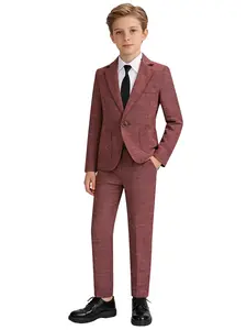 Boys' Vintage Plaid Suit Set, 3-Piece Includes Jacket, Pants, Tie, Available in Blue//, Breathable Fabric, Perfect for Birthdays & Piano Performances