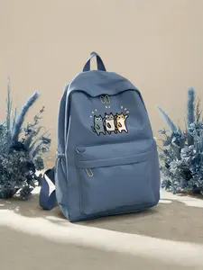 Cute Cartoon Cats Print Backpack, Casual Nylon Shoulder Bag, Durable & Easy to Clean, Perfect for School, Commuting, Travel, Shopping