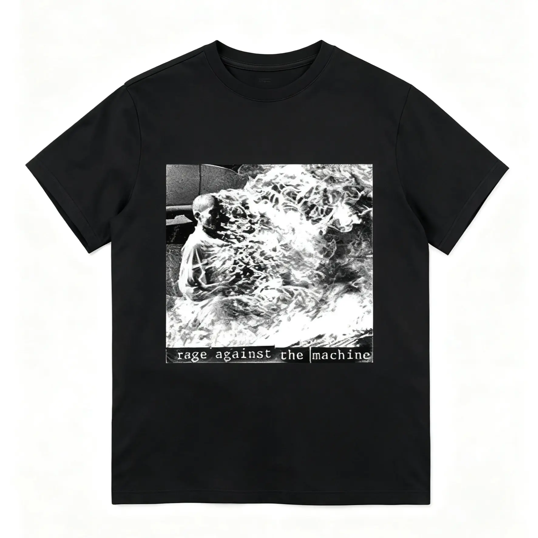 Rage Against The Machine Iconic Logo T-Shirt Medium Size Tribute to Thich Quang Duc's Self Immolation 1963 Band's Debut Album Artwork casual graphic short sleeve tee menswear graphic t-shirt Men's Soft Cotton Crewneck T-Shirts adult funny t-shirt