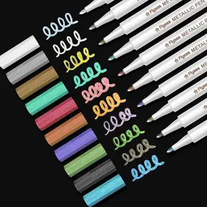 10 Colors Metallic Markers Fine Point Metallic Marker Pens for Black Paper, Rock Painting, Easter Egg, Halloween Pumpkin, Card Making, Metal, Ceramic, Wine Glass