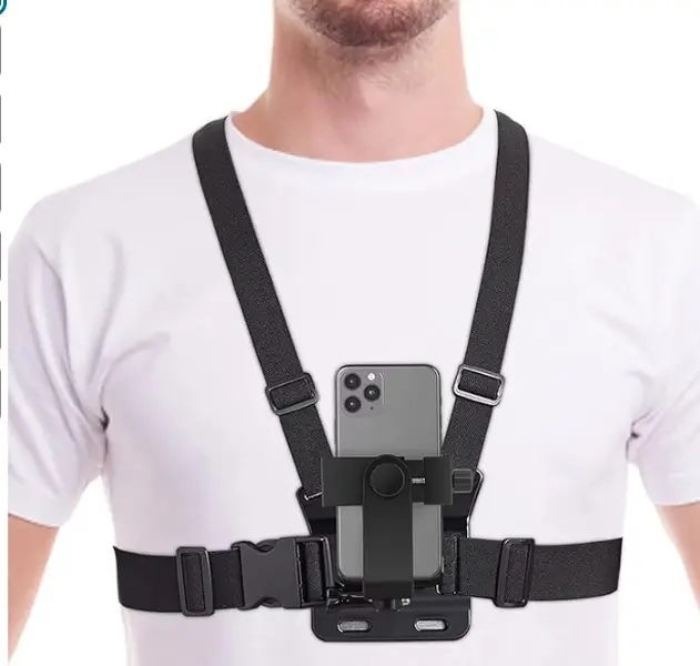 Compatible Chest Mount Strap Harness - Adjustable Mobile Phone Clip Holder for Silicone Pad Smartphone with Chest Strap Fixation Bracket