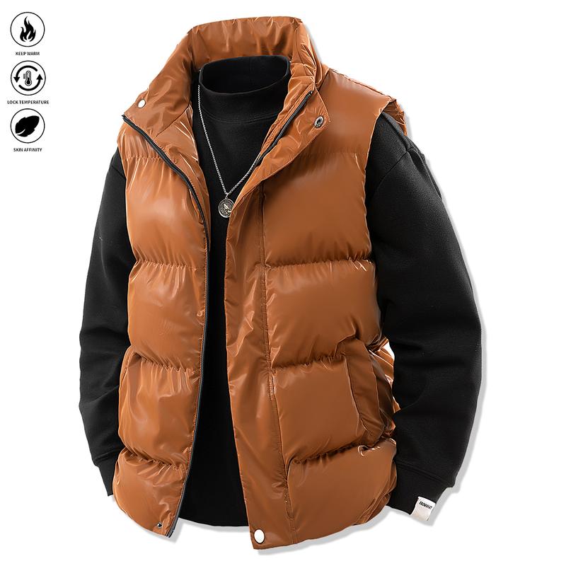 Men's warm windproof sleeveless jacket with zipper and pockets, perfect for winter coats and an excellent choice for layering in autumn. Windproof outdoor vest. Black Athletic Menswear Activewear