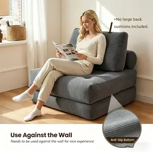 Corduroy Folding Sofa Bed, Convertible Sleeper Chair with Pillow Foldable Mattress with Back Support