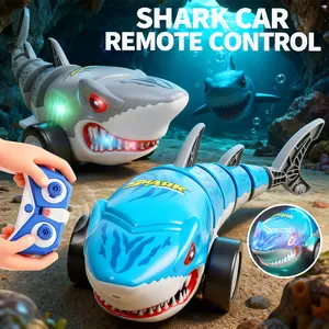 Remote control shark, suitable for children's parties. Indoor and outdoor remote control shark toy remote control, all-terrain remote control shark truck. Drive remote control car, 360 rotation.