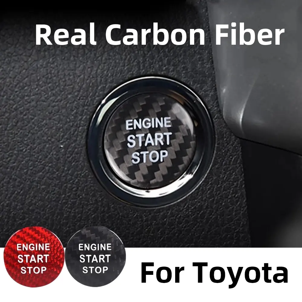 Real Carbon Fiber Car Engine Start Stop Button Interior Trim Cover Car Interior Carbon Fiber Decal Sticker For Toyota RAV4 CHR Corolla Highlander Camry Prado Land Cruiser Avalon Crown Vios Alphard Toyota 86 Auto Accessories Modifications