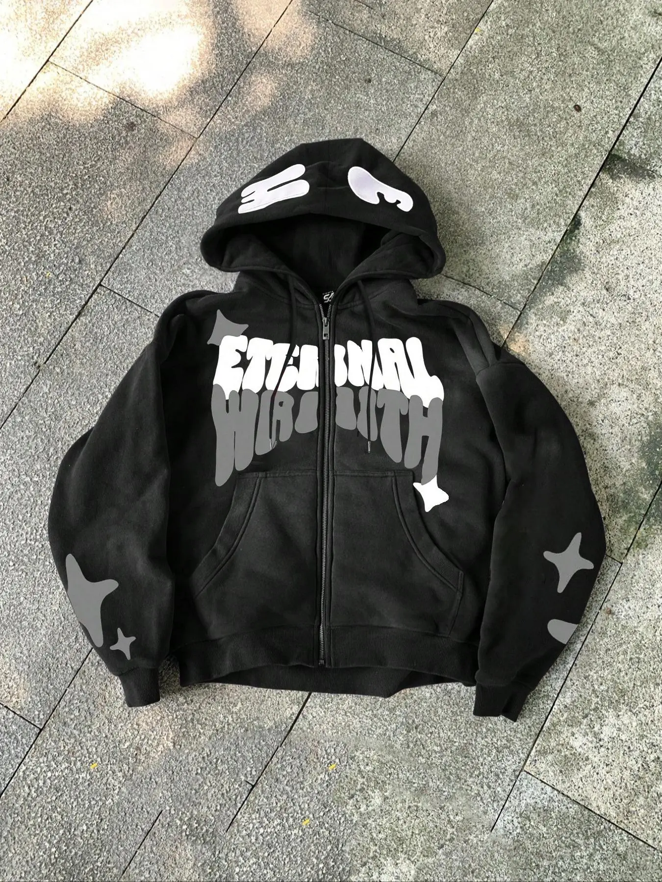Men's Oversized Graphic Print Zip-Up Hoodie - 2025 Streetwear