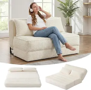 Winzoo Convertible Folding Sofa Bed with Fixed Frame,Boneless Couch Loveseat Sleeper with 5-Position Adjustable Backrest & Thickened Cushion,Futon Couch with 2 Pillows for Bedroom,Small Spaces