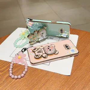 S8 Girls Series Fashion Strap Lanyard Phone Holder Case For Compatible With Samsung Galaxy S8 PC Cover and Impact Resistant Floral and Butterfly Accents Protector Cases