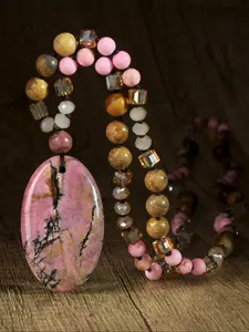 Vintage Geometric Natural Rhodochrosite Pendant Handmade Knot Necklace, 108 Beads Mala NecklaceJewelry for Women, Unique Gemstone Accessory, Handcrafted Quality, Accessories For Women