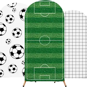 Soccer Themed Chiara Arch Covers Stretchy Backdrop Set, Round Top Arch Banner with Football Design, Perfect for Birthday Party Decorations, Interactive Photo Props & Event Backdrops