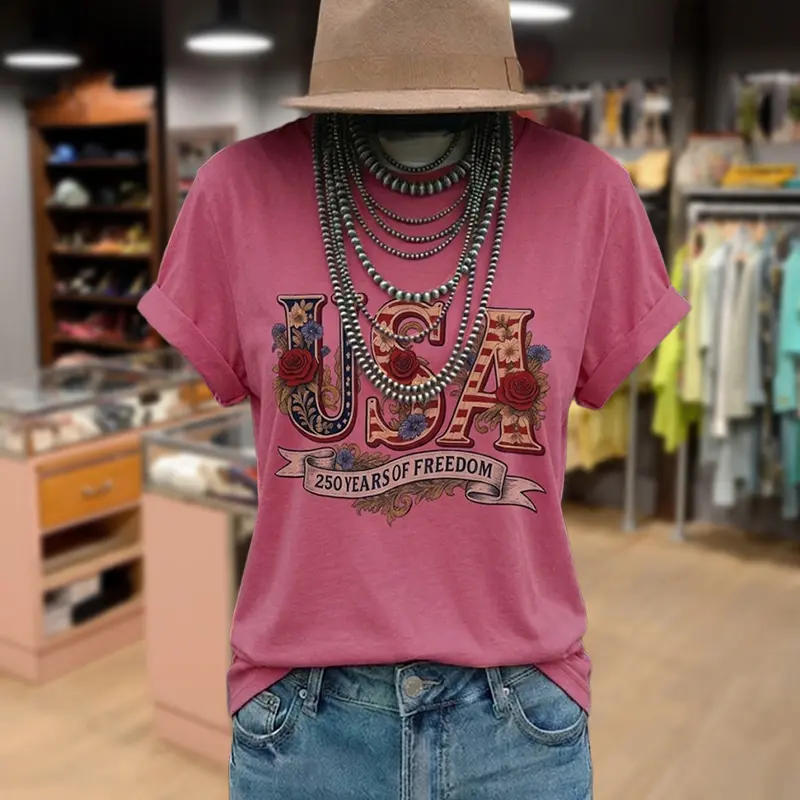 Cherrybetty 100%Cotton USA Print Short Sleeve T-Shirt 4th of July Outfits for Women Womenswear Top Streetwear Plus Size Spring Fashion Oversized Tshirt Women Tiktok Shop Spring Glow Up Outfit Inspo