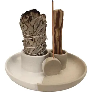 4 in 1 Incense Holder, Ceramic Incense Stick and Palo Santo Holder,Sage Holder for Burning- 5.5" Ceramic Ash Catcher Tray for Meditation and Yoga Room
