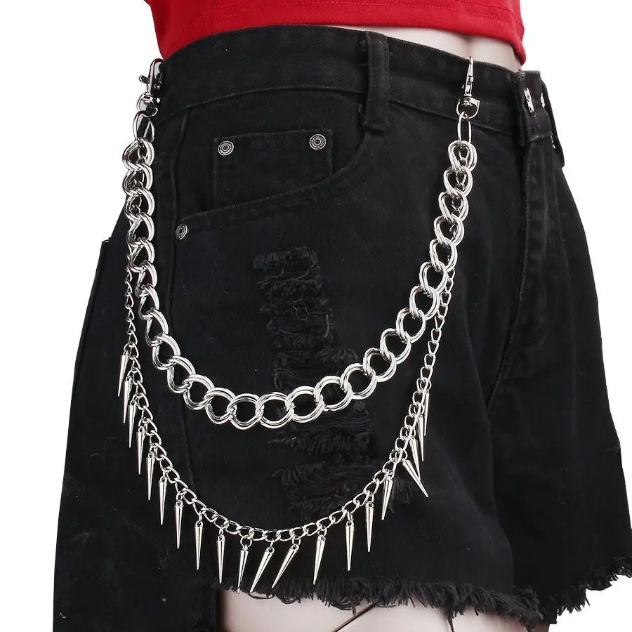 Double loop slim rivet pants chain