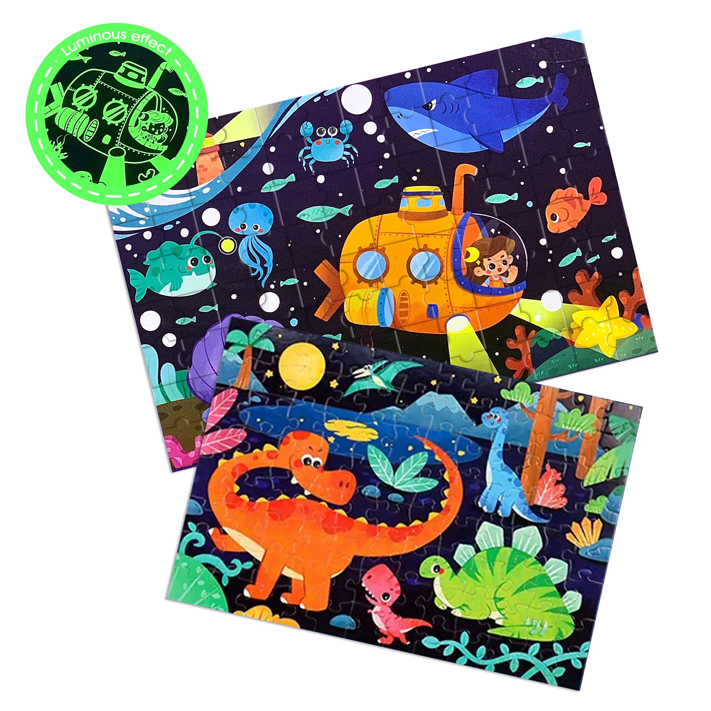 Luminous Jigsaw Puzzle 96 PCS for Kids Ages 3+, Dinosaur & Sea World Theme Colorful Jigsaw,  Family Interactive Game Gifts for Kids