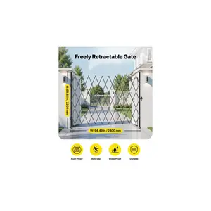 VEVOR Single Folding Security Gate, Lockable Scissor Gate with 360 Swivel Casters, Outdoor Barricade Steel Retractable Gates, for Entry Security, Garage, Warehouse Pool, 94.49x 86.81 in (Wx H)