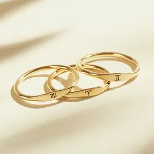 Constellation Engraved Zodiac Ring Minimalist Jewelry Gift
