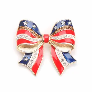 Patriotic Bow Pin, American Flag Enamel and Rhinestone Lapel Badge, Elegant Women's Jewelry, Ideal for Independence Day, Parties, Daily Wear