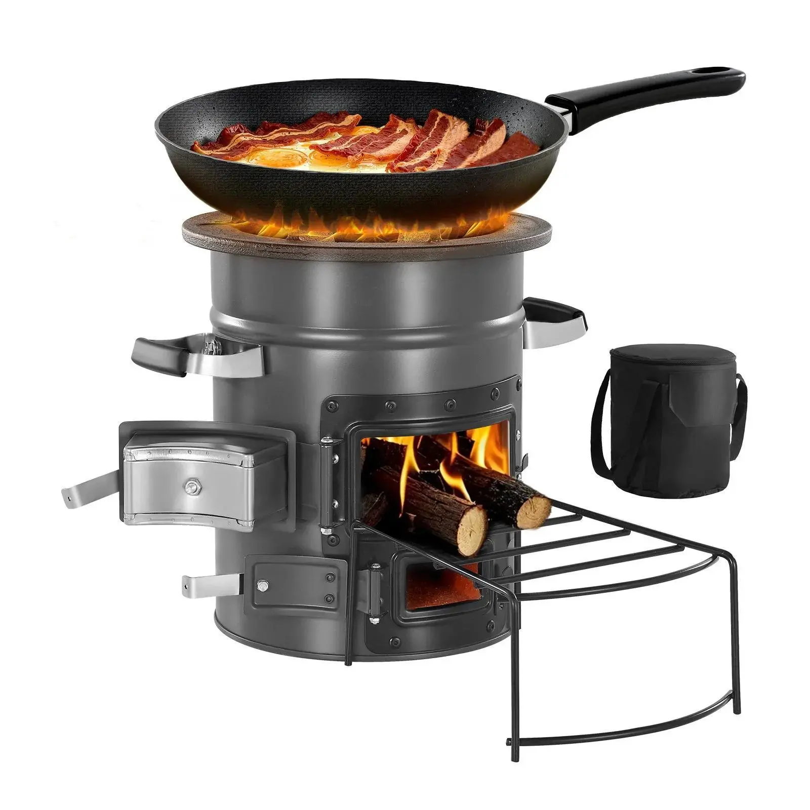 【SummerFinds】VEVOR Camping Rocket Stove,  , Wood Burning Portable Rocket Stove with Carrying Bag for Backpacking, SPCC Steel, Double Door, Burn Twigs, Sticks or Charcoals for Outdoor Cooking, Backyard, Camp Cooking