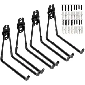 Heavy Duty Garage Storage Utility Double Hooks,Extended Wall Mount Tool Holder Organizer for Ladders,,Chair (4 Pack Black 7.5" Large U Hook)