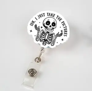 Radiology Tech Badge Reel – IDK I Just Take The Pictures Skeleton Retractable ID Holder, Funny X-Ray Imaging Nurse Gift