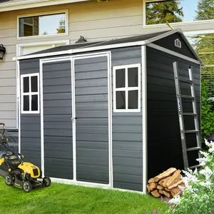 8x6 ft Outdoor Storage Shed with Floor and Two Windows | Waterproof Resin Garden Shed with Lockable Door | Heavy Duty Plastic Tool Shed for Backyard, Patio, Lawn | Durable Weatherproof Storage for Gardening Tools, Bikes, Equipment