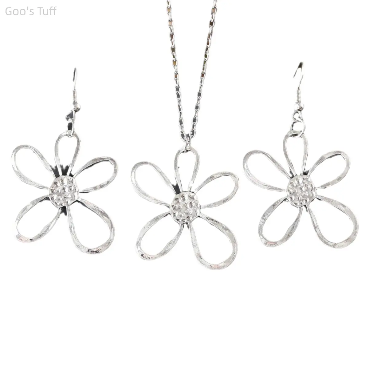 Vintage Hollow Flower Jewelry Set - Silver Tone Line Art Daisy Necklace & Drop Earrings, Flower Charms & Pendants, Silver Alloy Necklace Set for Teen Girls Party, Dating, Necklace Set Charms & Pendants