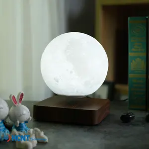 Light Color Adjustable Magnetic Levitation Floating Moon Lamp with Wooden Texture Base, Available in Three Colors