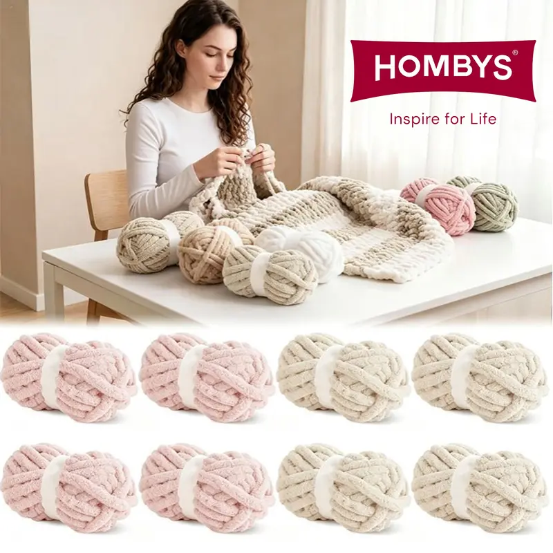 HOMBYS Jumbo Chunky Chenille Yarn - Advanced Dyeing Technology, Beginner Friendly Knitting, Seamless No-Knots Cloud-Soft, 30% Faster Knitting, 30% More Warmth, for Chunky Blankets, Soft Yarn for Crocheting, Baby Gifts Supplies