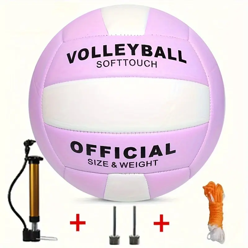 Purple and White Soft Cushioned Composite PVC Volleyball - Indoor/Outdoor/Pool/Beach Training Ball, Size 5 with Pump, Needle, and Net
