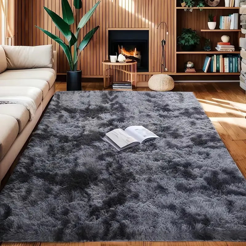 1pc Black Rug Modern Fluffy Shaggy Area Rug Super Soft And Cozy Rug Non-Slip Plush Carpet Floor Mat For Thanksgiving Day Chrismas Decor, Rug For Living Room, Bed Room, Dorm, Room Decor, Back To School Supplies