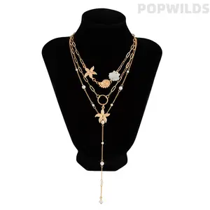 Starfish Pearl Necklace Set for Women, Layered Shell Pendant Snake Chain Jewelry, Coastal Mermaid Inspired Beach Necklace Set with Seashell & Scallop Charms, Trendy Summer Vacation Accessories for Outfit Styling & Daily Wear